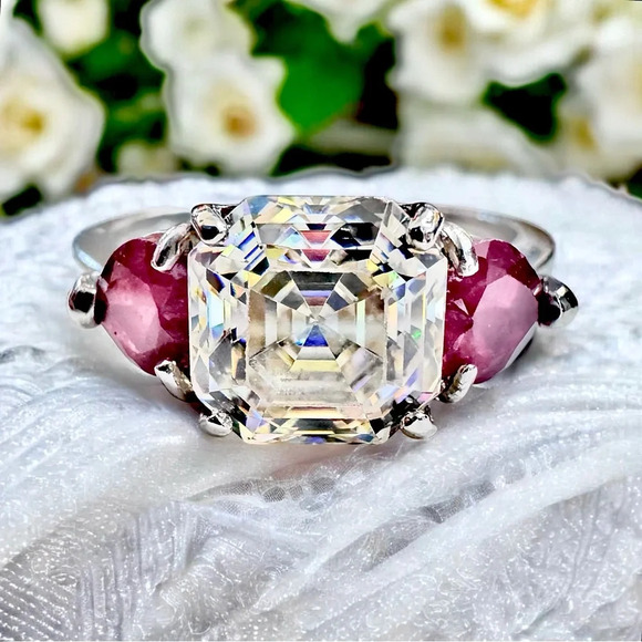 Vintage Strontium Titanate / Mahaleo Ruby Sterling Silver Jewelry Set - Picture 9 of 10